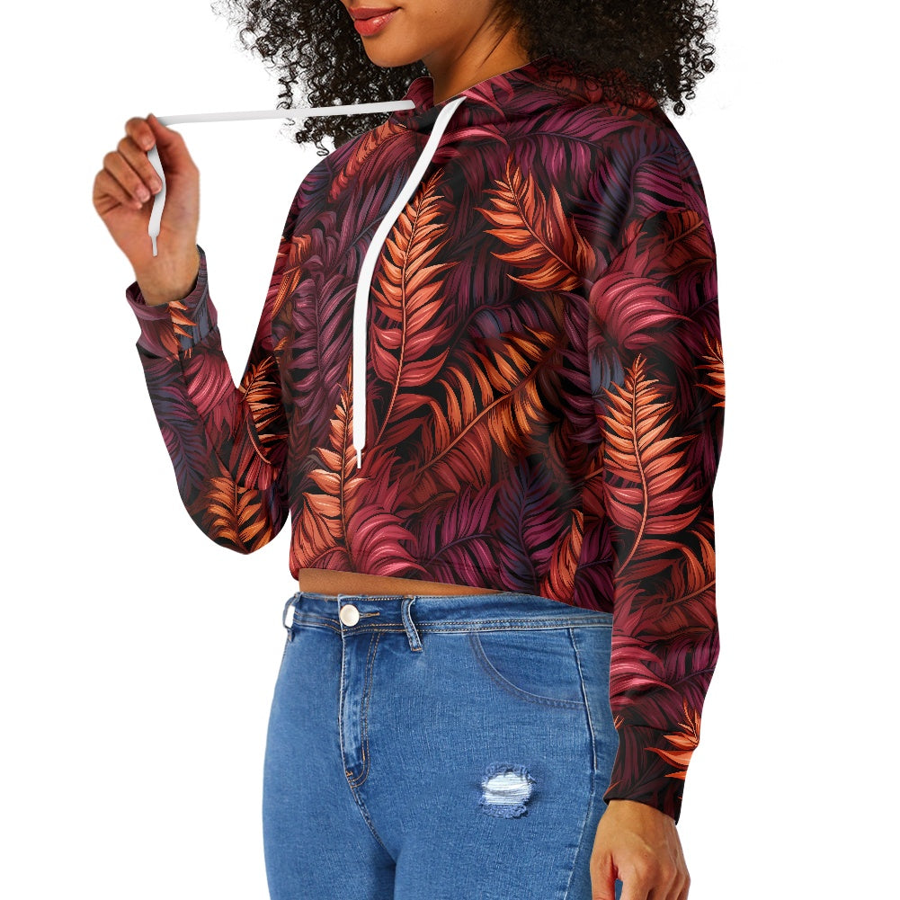 Women's midriff-baring sweatshirt - Red Tropical Passion