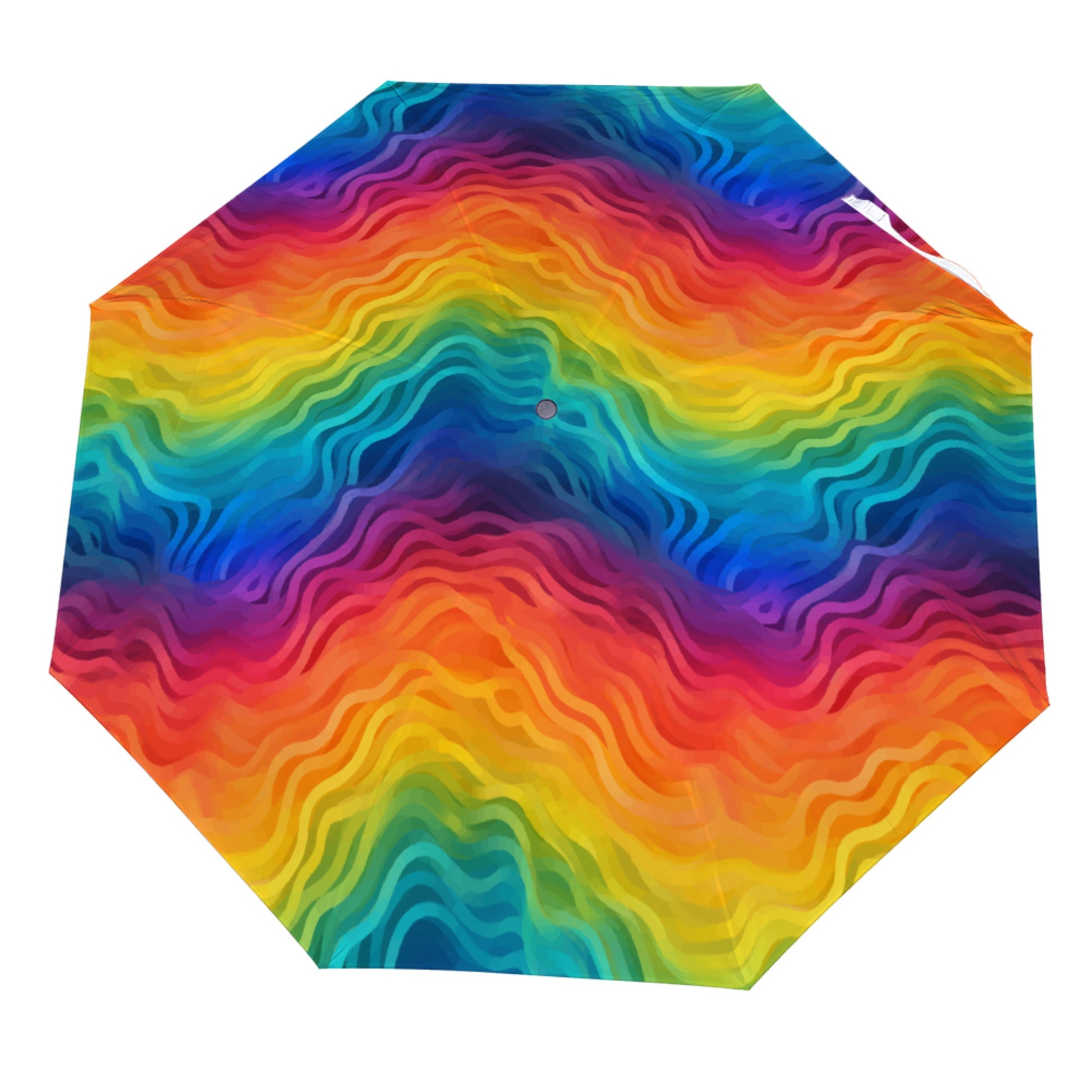 Rainbow Wave Compact Travel Umbrella – Windproof, Waterproof, One-Touch Foldable Umbrella with Artistic Abstract Print