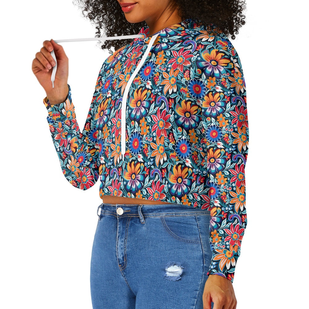 Women's midriff-baring sweatshirt - Mexcian Floral