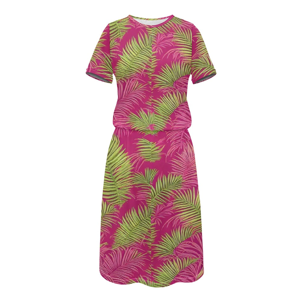 Casual Short Sleeve Printed Dress with Pockets