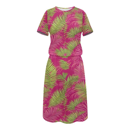 Casual Short Sleeve Printed Dress with Pockets