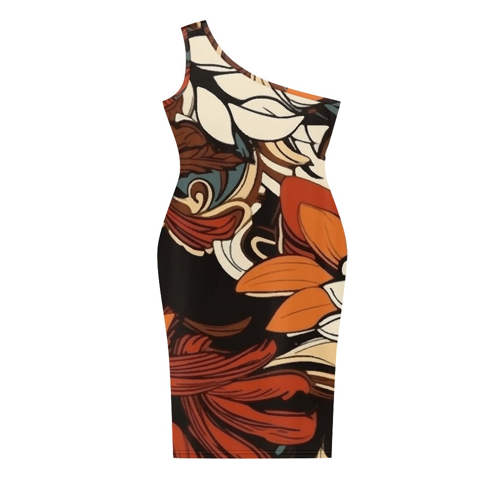 Discover Elegance: Luxtrini's One-Shoulder Slim Dress - Tropical white