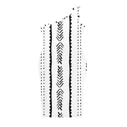 Discover Elegance: Luxtrini's One-Shoulder Slim Dress - African Ethnic B&W