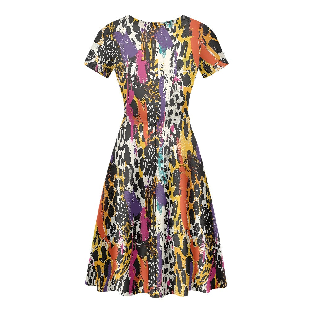 Women Scoop Neck Short Sleeve Ruffle Dress