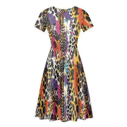 Women Scoop Neck Short Sleeve Ruffle Dress