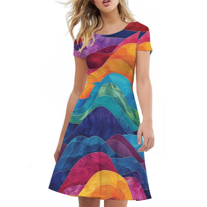 Women Scoop Neck Short Sleeve Ruffle Dress