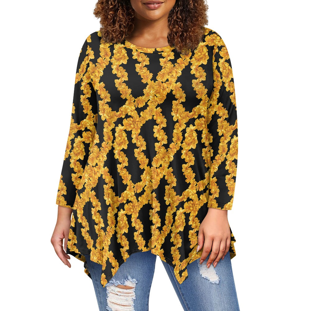 Women's Irregular Long Sleeve Floral Top – Elegance at Its Finest