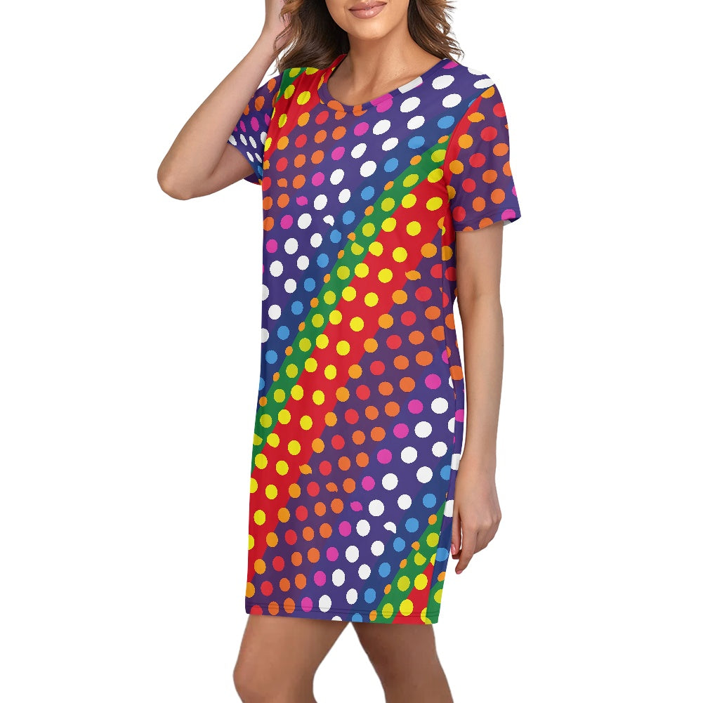 Women's Round Neck Short Sleeve Midi Skirt