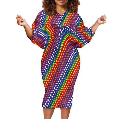 LGBTQ-Friendly Rainbow Polka Dot Ladies Dolman Sleeve Bag Hip Dress by Luxtrini