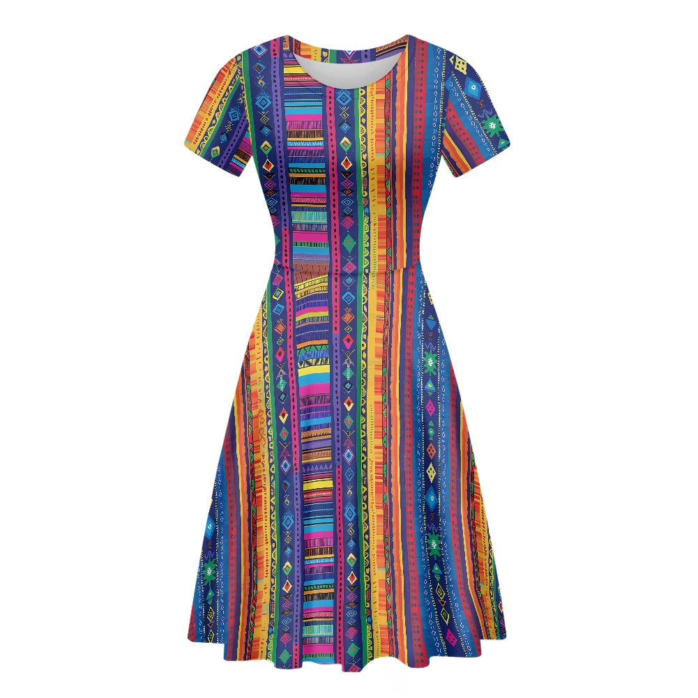 Women Scoop Neck Short Sleeve Ruffle Dress white