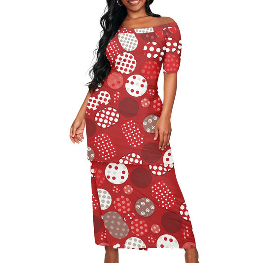 Red Polka Dot Guinea Style Maxi Dress Set