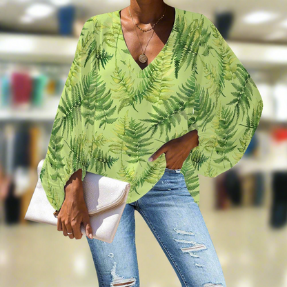 Palapalai V-Neck Women Puff Sleeve Chiffon Blouse
