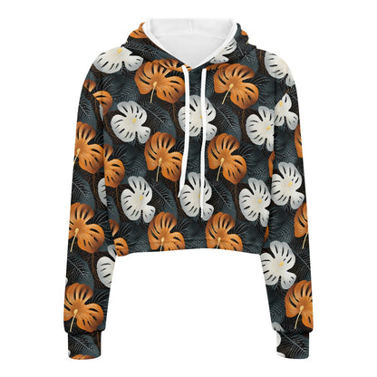 Women's midriff-baring sweatshirt - Tropical white