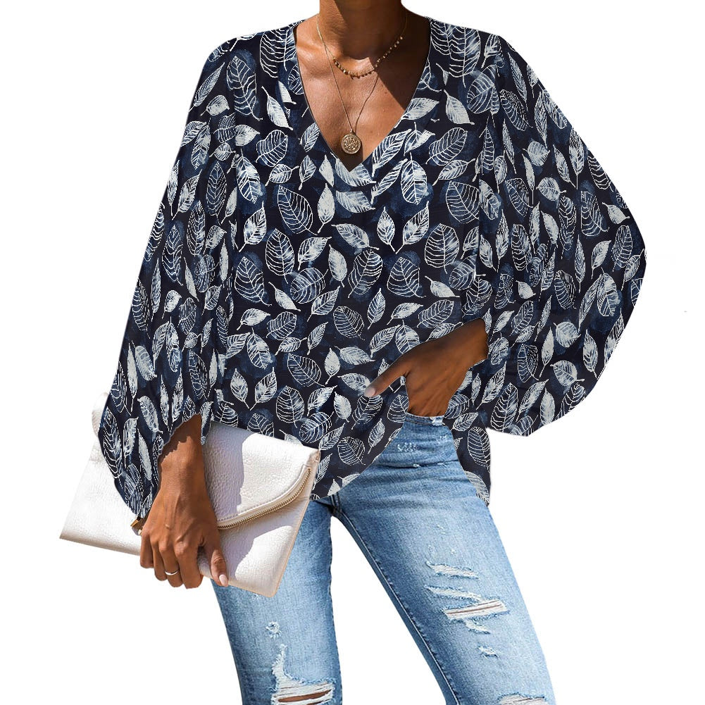 V-Neck Chiffon Puff Sleeve Blouse by Luxtrini