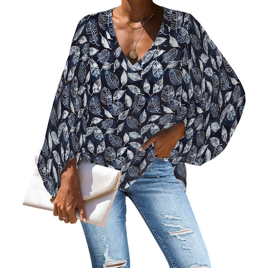 V-Neck Chiffon Puff Sleeve Blouse by Luxtrini