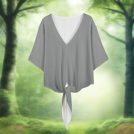 Silver Gray Sophistication Redefined: The Versatile V-Neck Top Streamers Blouse
