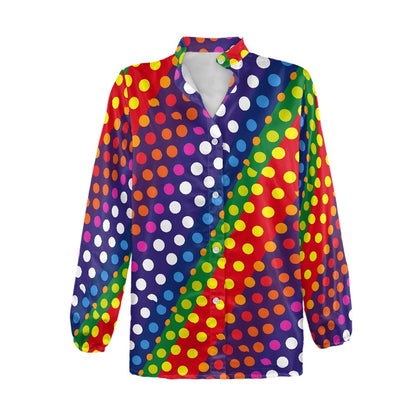 LGBTQ-Friendly Rainbow Polka Dot Women's Long-Sleeved Shirts by Luxtrini white