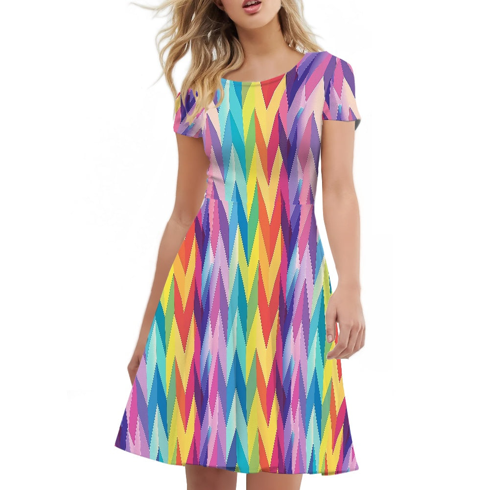 LGBTQ Rainbow Chevron's Women Scoop Neck Short Sleeve Ruffle Dress