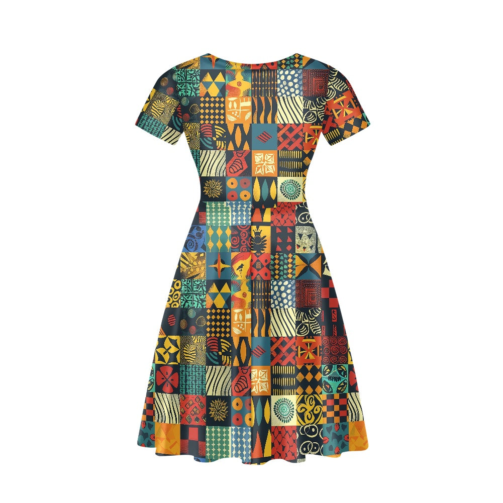 Women V-Neck Short Sleeve Ruffle Dress