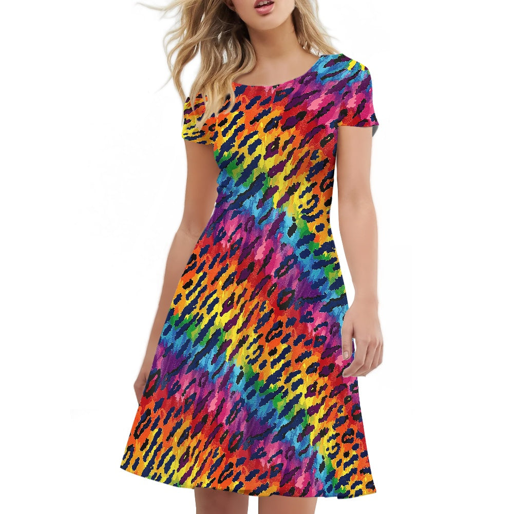 Women Scoop Neck Short Sleeve Ruffle Dress