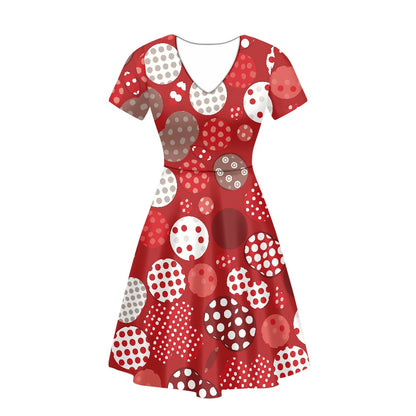 Retro Polka Dot Red Fit & Flare V-Neck Dress – Vintage-Inspired Party Dress white