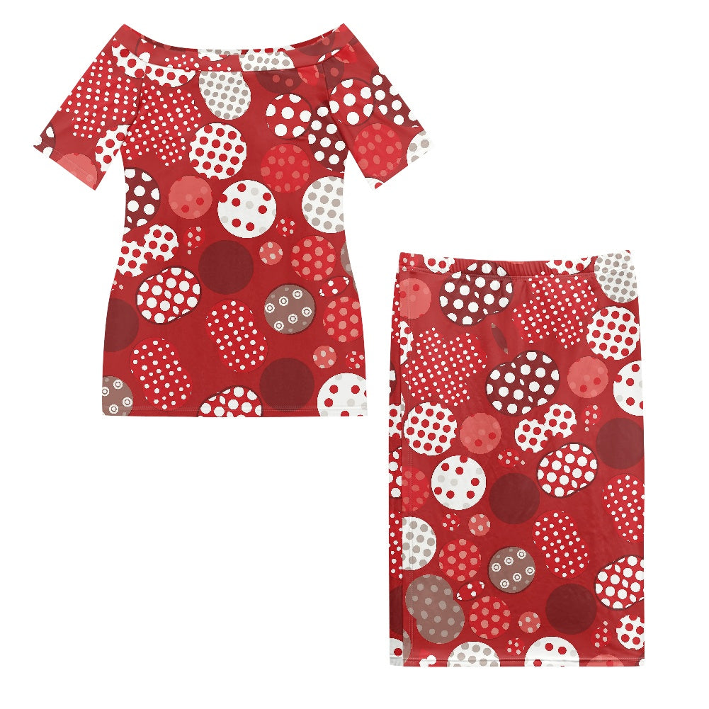 Red Polka Dot Guinea Style Maxi Dress Set white