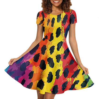 Women Scoop Neck Short Sleeve Ruffle Dress