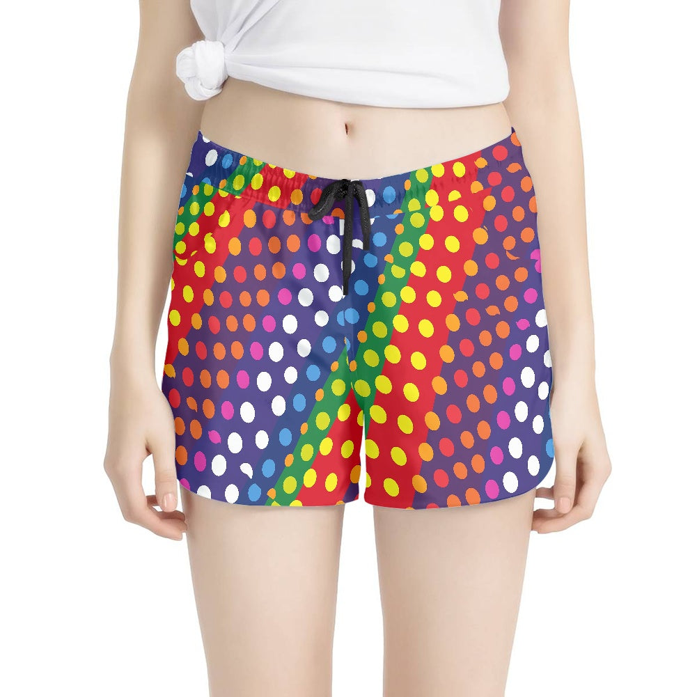 LGBTQ-Friendly Rainbow Polka Dot Women Short Pants by Luxtrini white