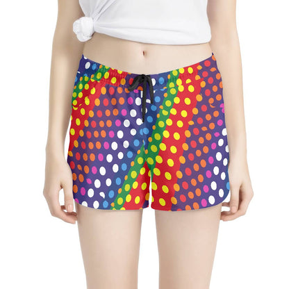 LGBTQ-Friendly Rainbow Polka Dot Women Short Pants by Luxtrini white