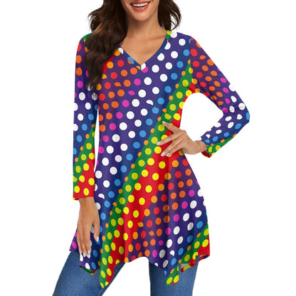 Rainbow Polka Dot Irregular V-neck top and skirt