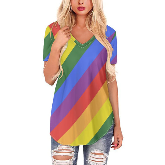 Rainbow Women's V-neck Top white