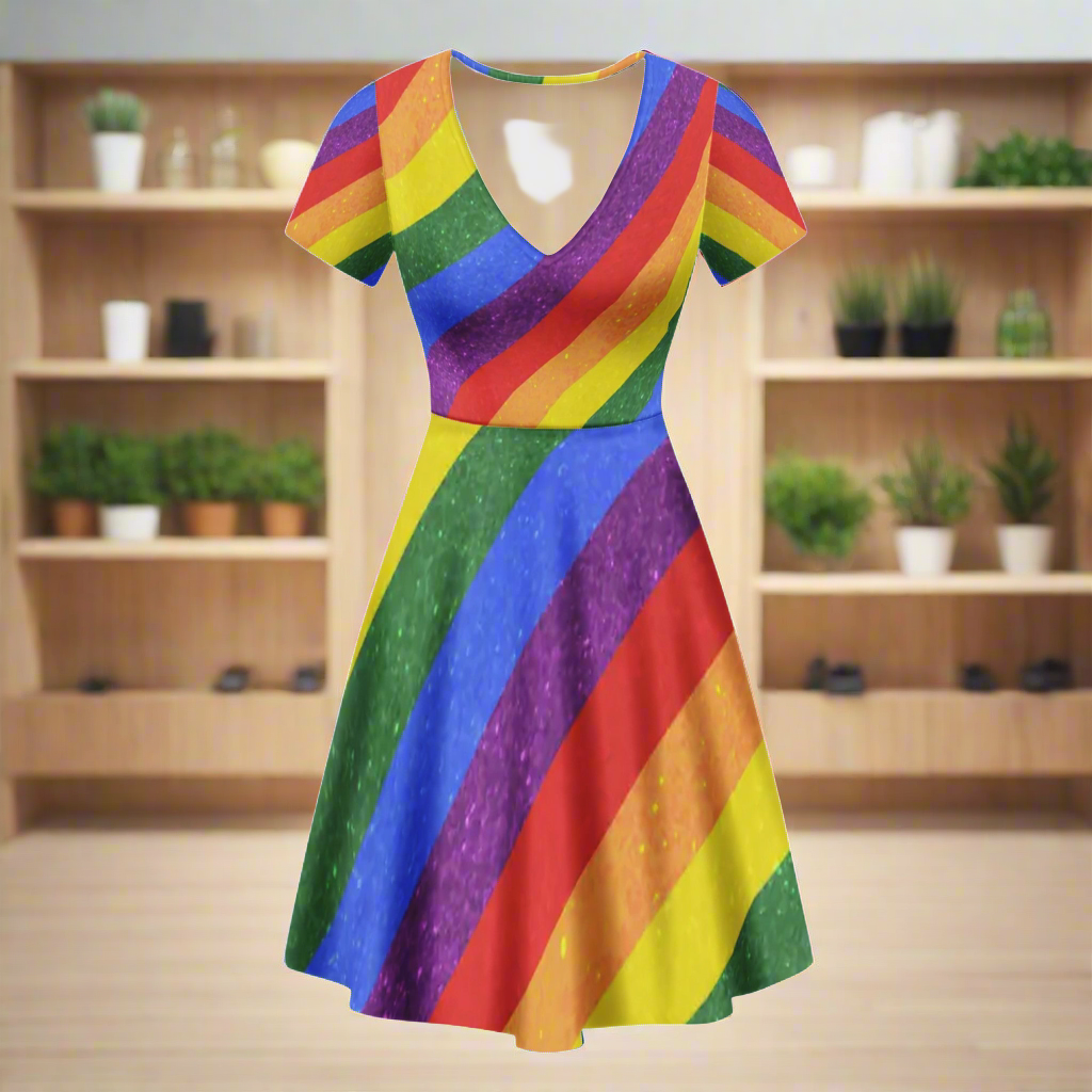 Women's V-Neck Ruffle Dress with Pride Design