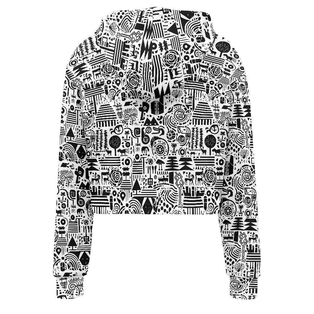 Women's midriff-baring sweatshirt - Ethnic B&W
