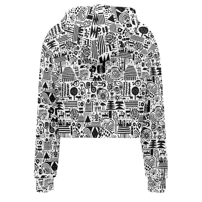 Women's midriff-baring sweatshirt - Ethnic B&W