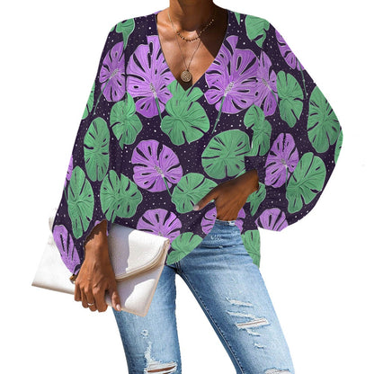 V-Neck Puff Sleeve Chiffon Blouse white