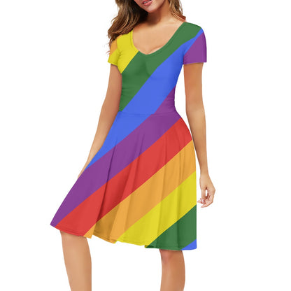 Rainbow Women short Sleeve Ruffle Dress