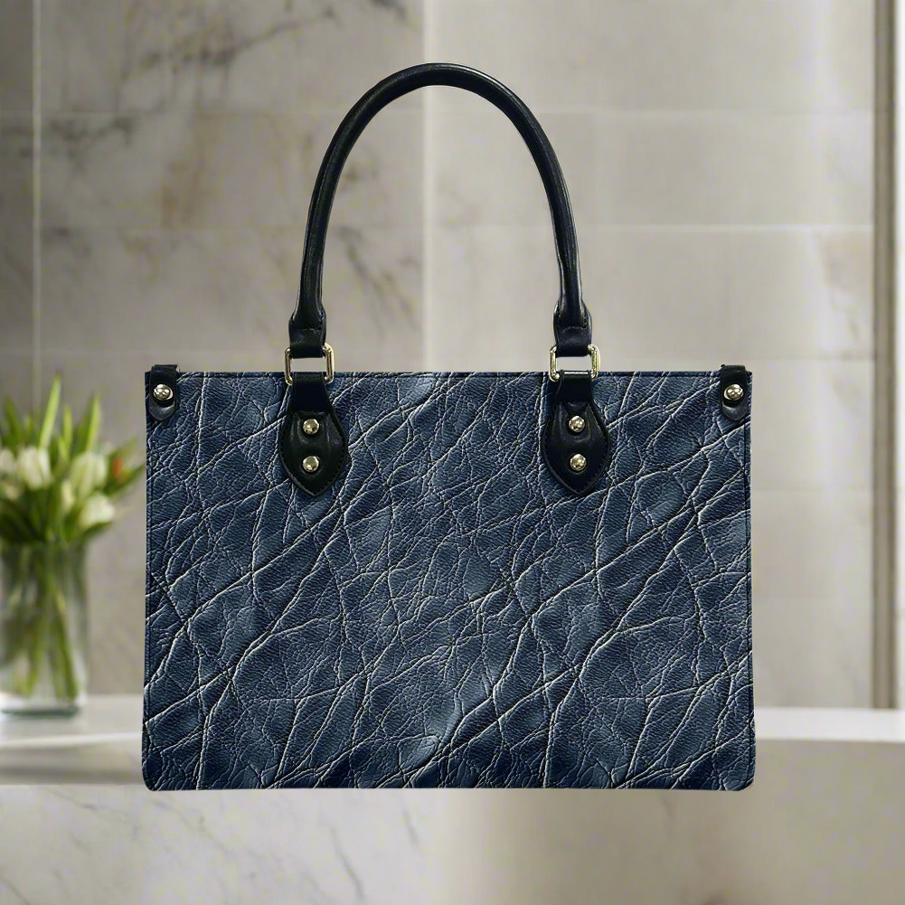 Sapphire Grace: Timeless Navy PU Leather Twill Handbag for Women