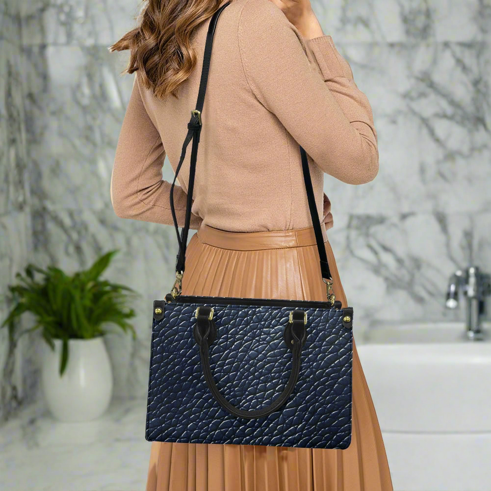 Navy and Cream Women's PU leather twill handbag