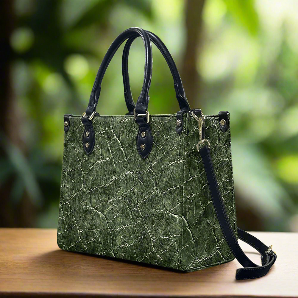 Women's Natural Opulence: Forest Green with Intricate Grain Details PU Leather Twill Handbag