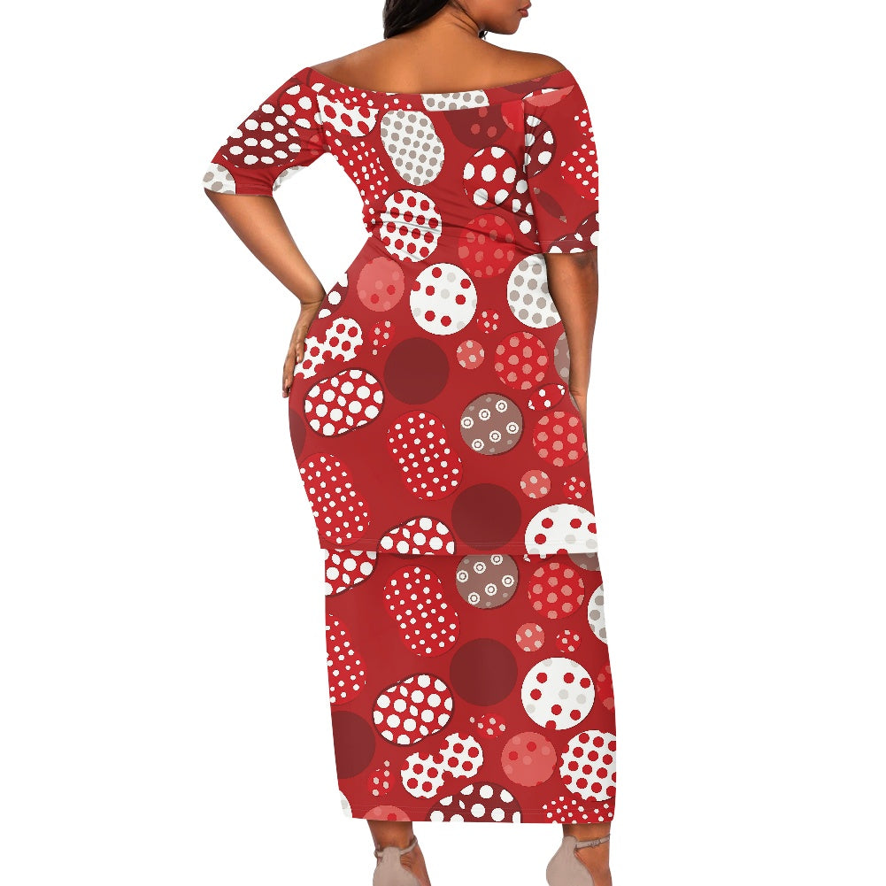 Red Polka Dot Guinea Style Maxi Dress Set