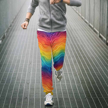 🌈 Men’s Rainbow Wave Sweatpants – Full-Print Athletic Joggers with Pockets, Elastic Waistband &amp; Ultra-Soft Fit
