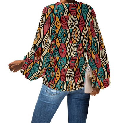 V-Neck Chiffon Puff Sleeve Blouse by Luxtrini