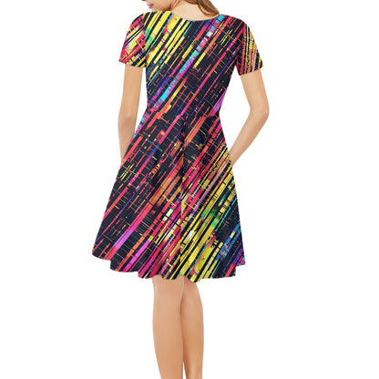 Women V-Neck Short Sleeve Ruffle Dress