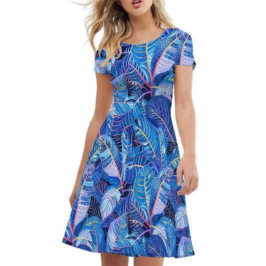 Women Scoop Neck Short Sleeve Ruffle Dress