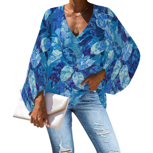 V-Neck Chiffon Puff Sleeve Blouse by Luxtrini 4XL