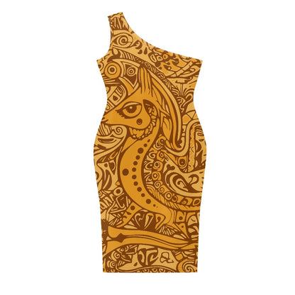 Discover Elegance: Luxtrini's One-Shoulder Slim Dress - Gold Ethnic white