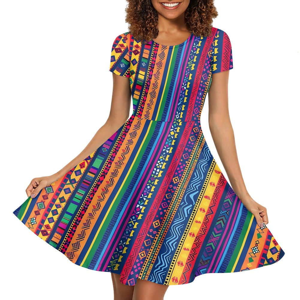 Women Scoop Neck Short Sleeve Ruffle Dress