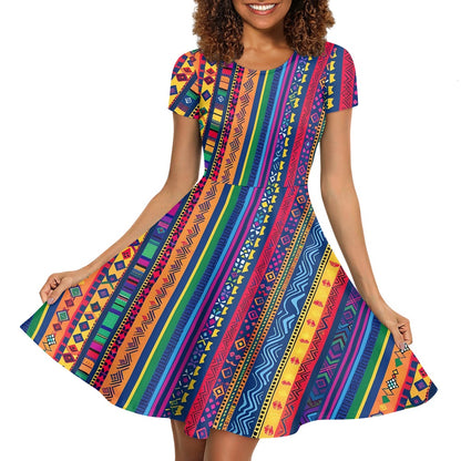 Women Scoop Neck Short Sleeve Ruffle Dress