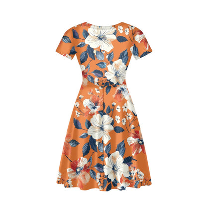 Women V-Neck Short Sleeve Ruffle Dress