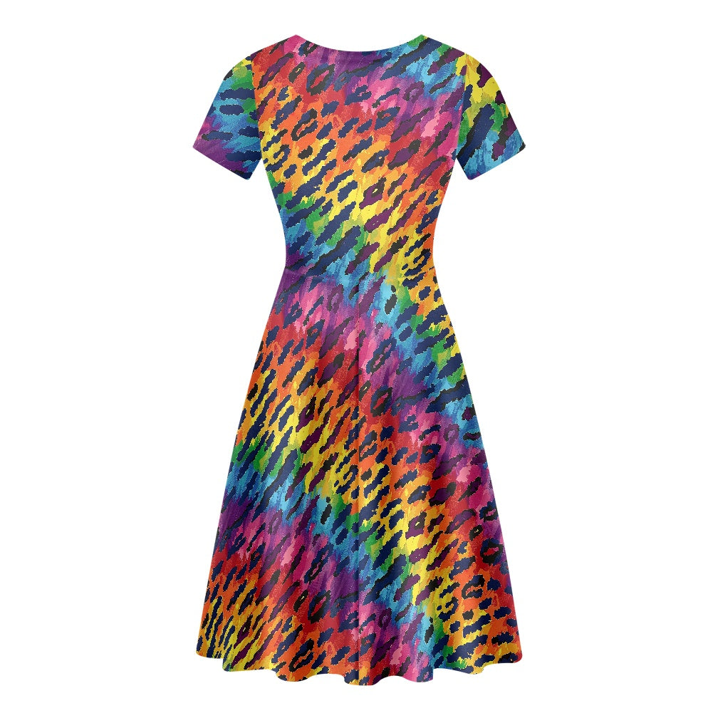 Women Scoop Neck Short Sleeve Ruffle Dress